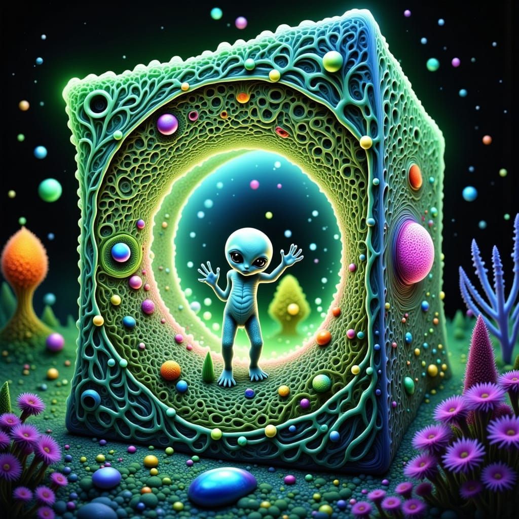 Glowing Macro Cube Reveals Alien Toddler's Hand