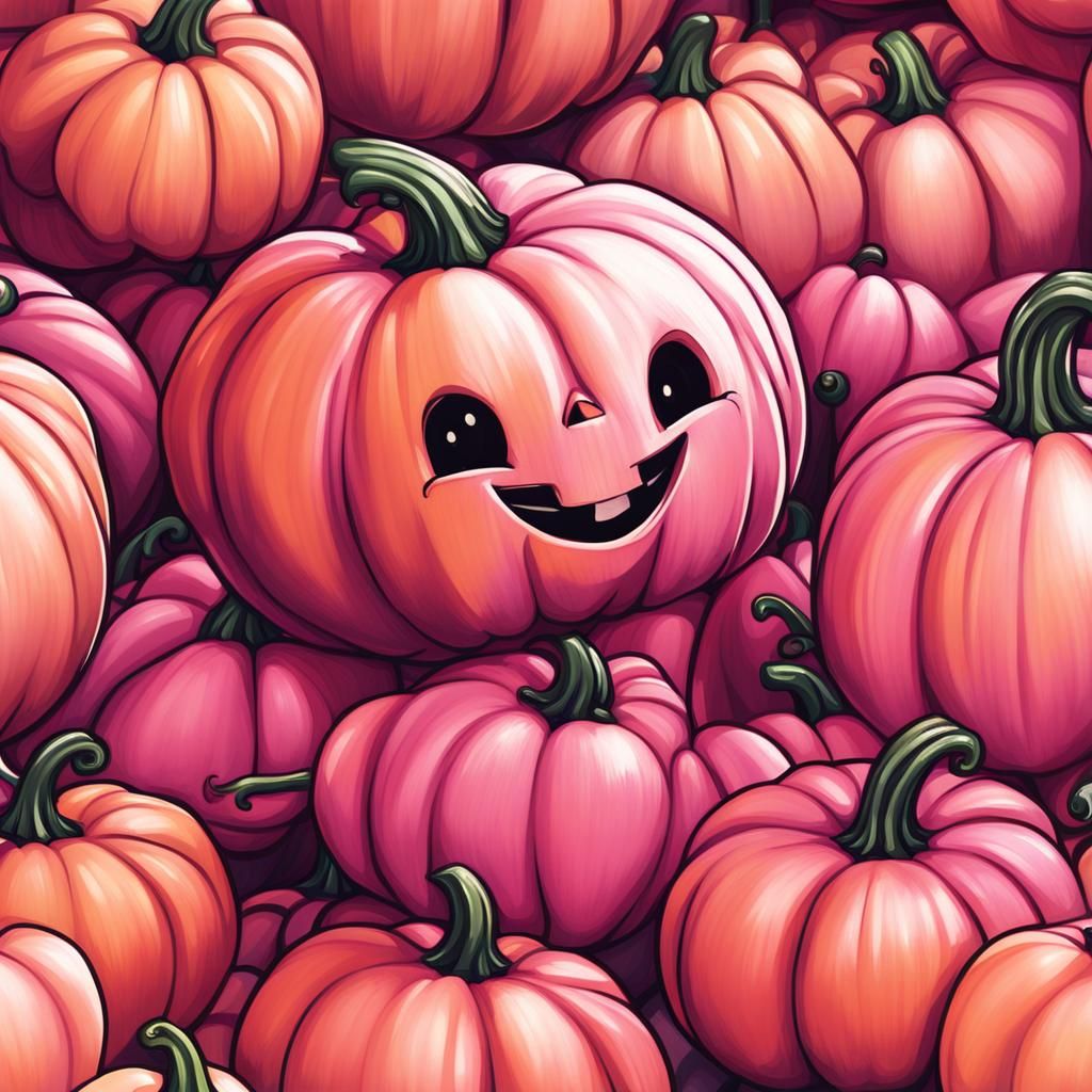 Hyperrealistic Pink Pumpkin Chibi Close-Up