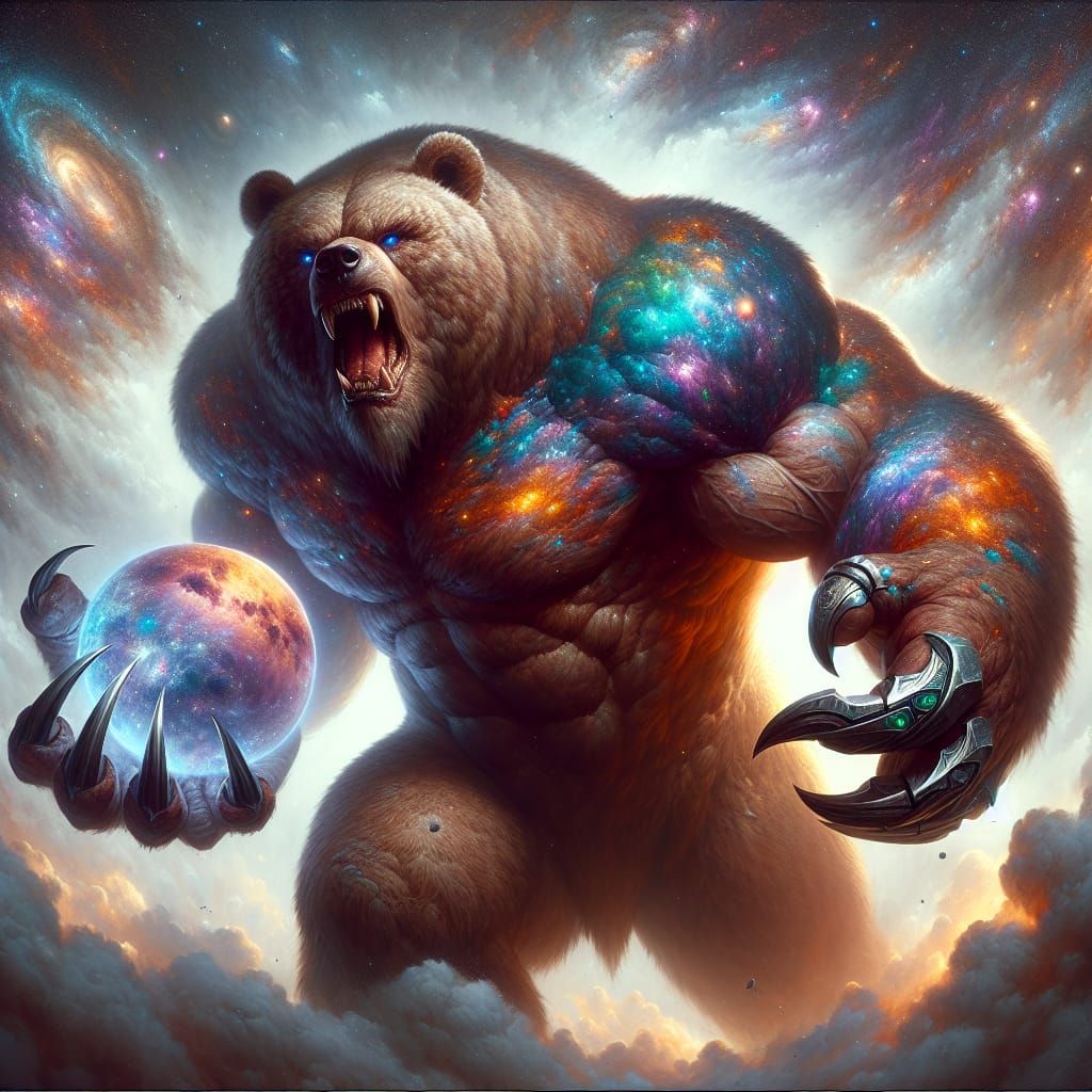 Colossal Werebear Gripping Galaxies: Fantasy Concept Art
