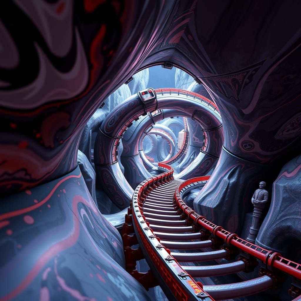 High-Tech Marble Run in Deep Fantasy Landscape