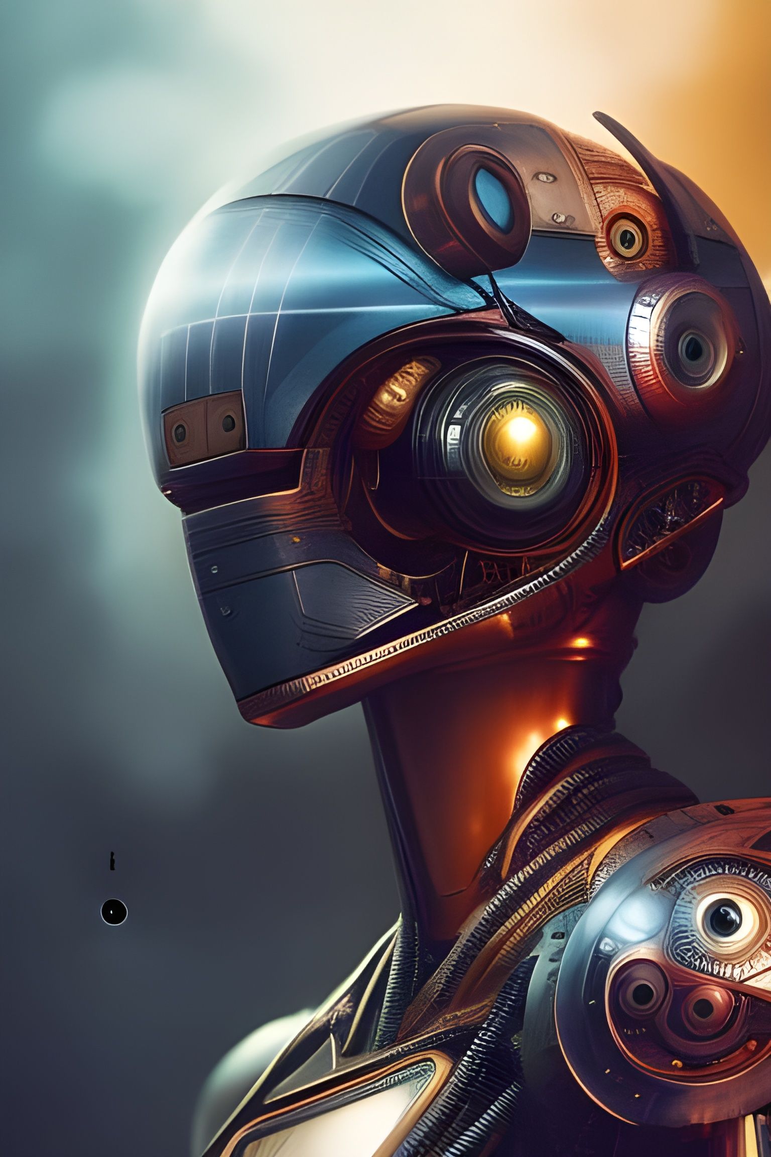 Photorealistic Robot Portrait in Cyberpunk Flowerpunk Style