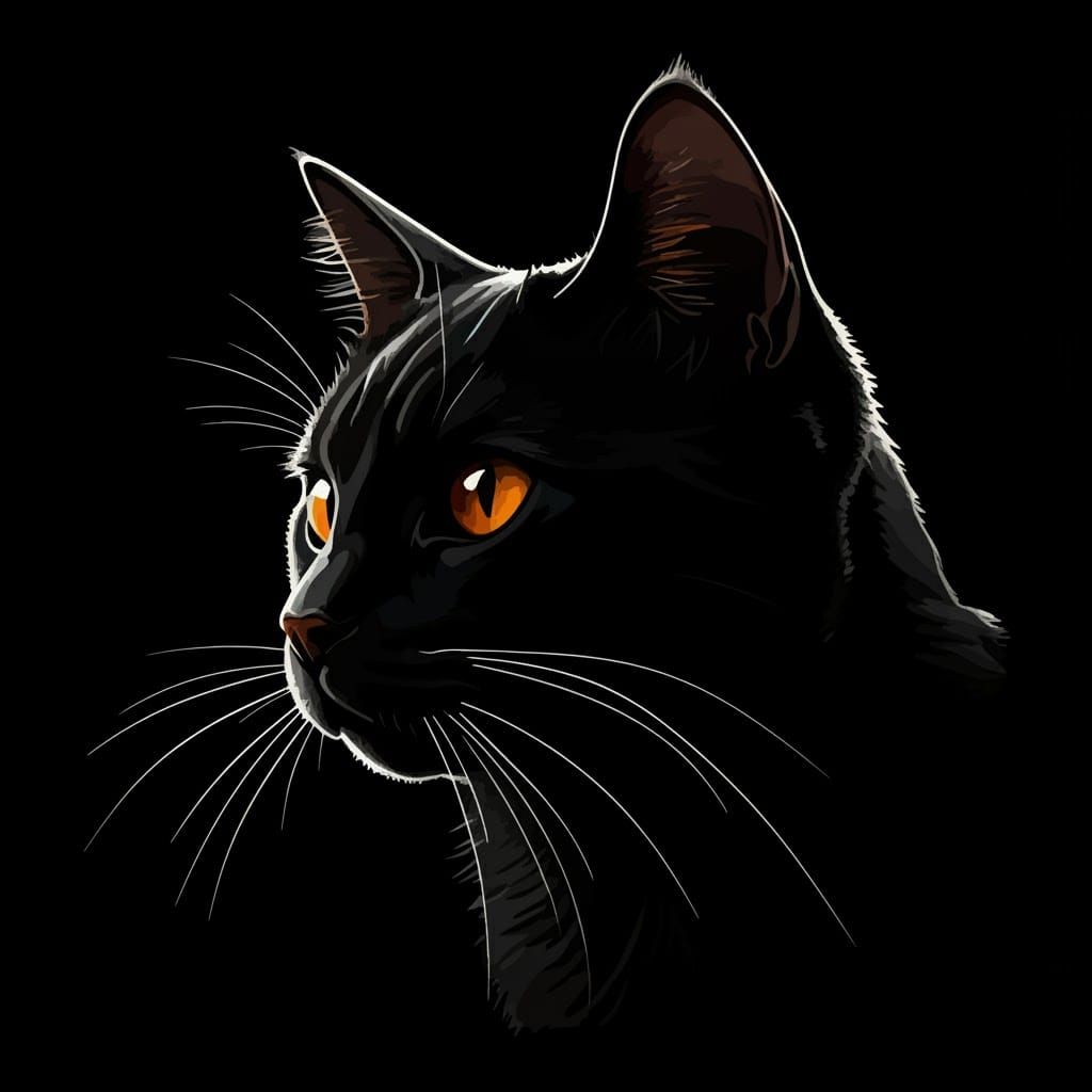 Minimalist Black Cat Silhouette with Amber Eyes