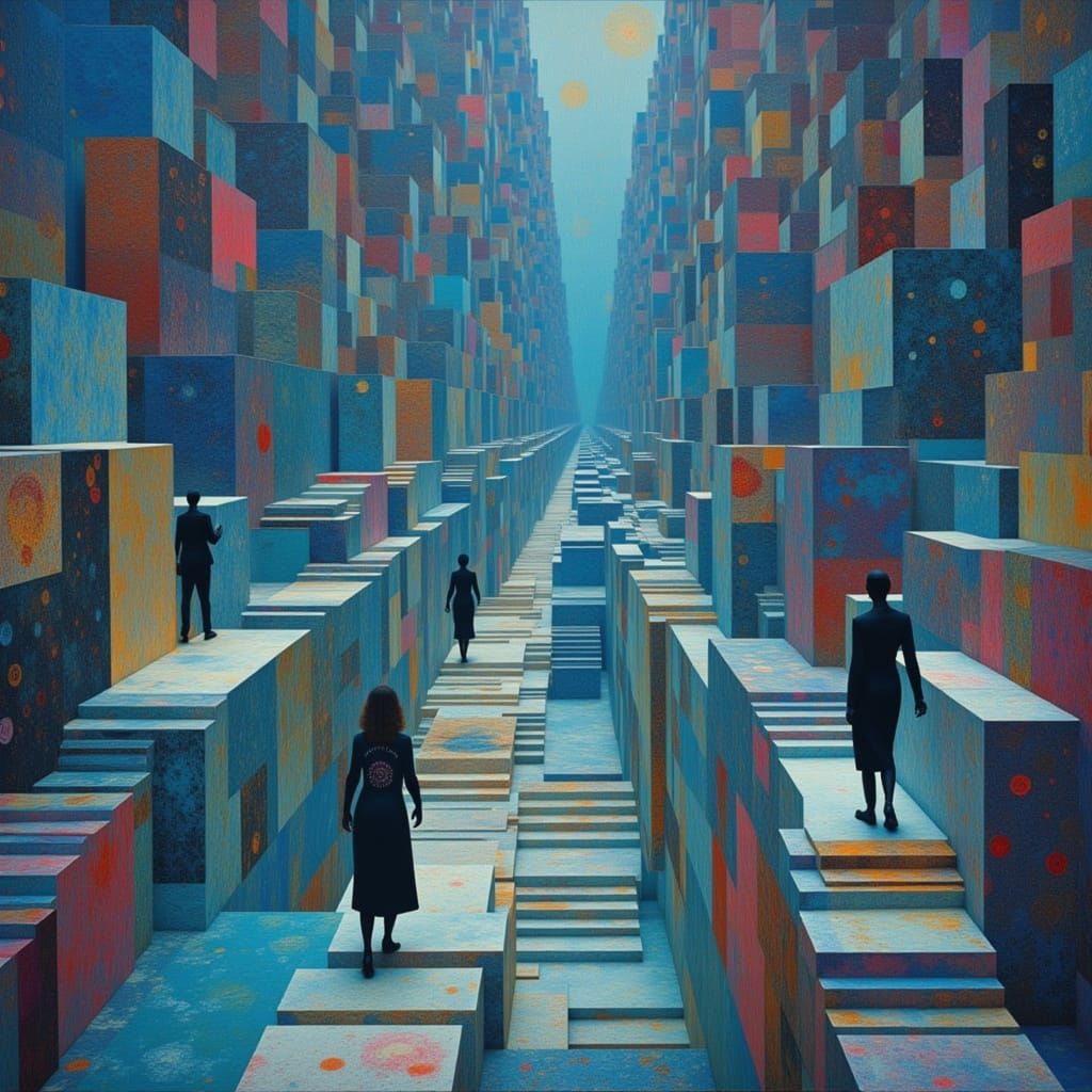 Surreal Maze of Stairways in Escher Style