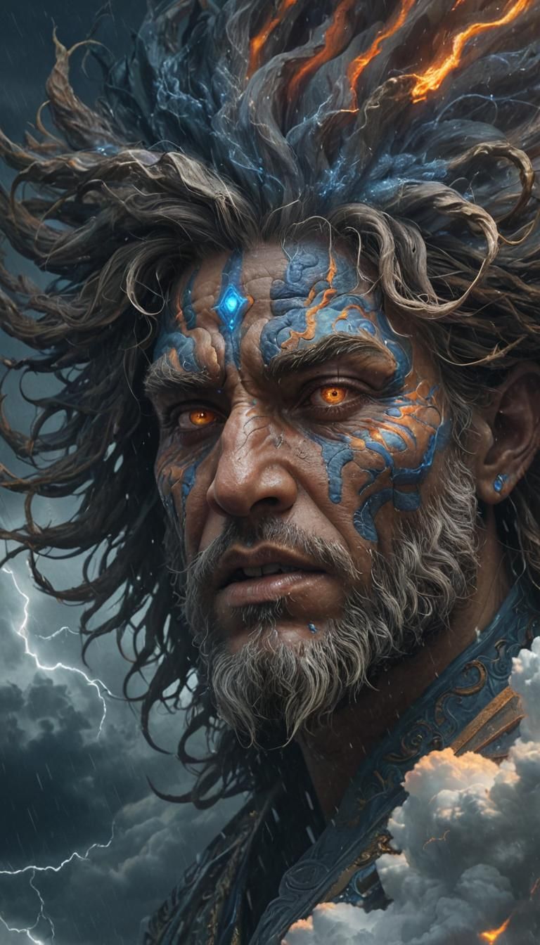 God's Face Trembling in Stormy Sky: Fantasy Concept Art