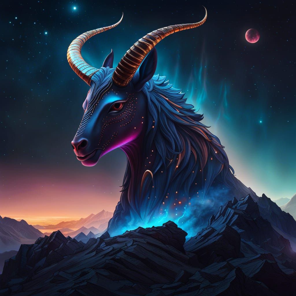 Cosmic Creature with Horns and Universal Body