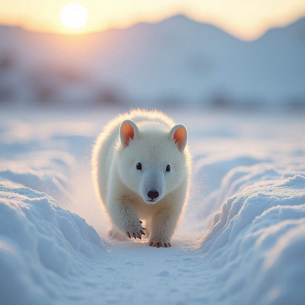 Polar Aardvark Running in Snow: Wildlife Photography