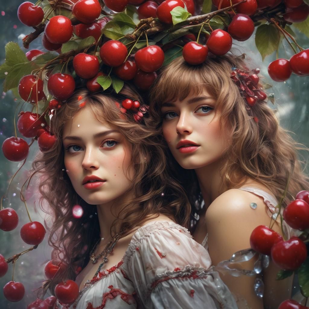 Vibrant Cherries in Watercolour Painting Style