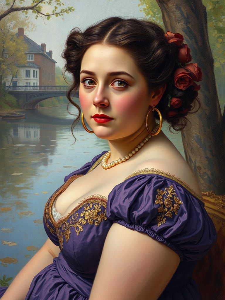 Victorian Woman in Impressionistic Oil Painting