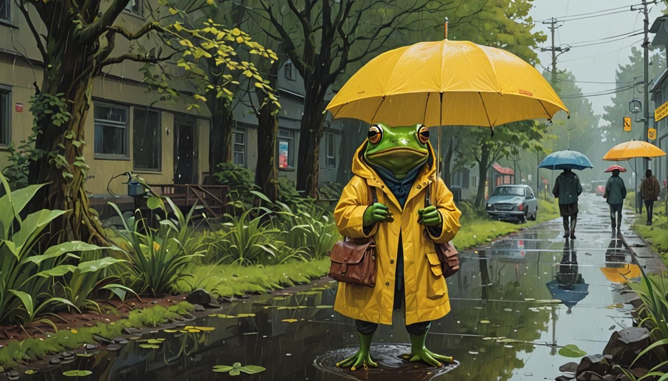 Frog in Yellow Raincoat Fairycore Fantasy