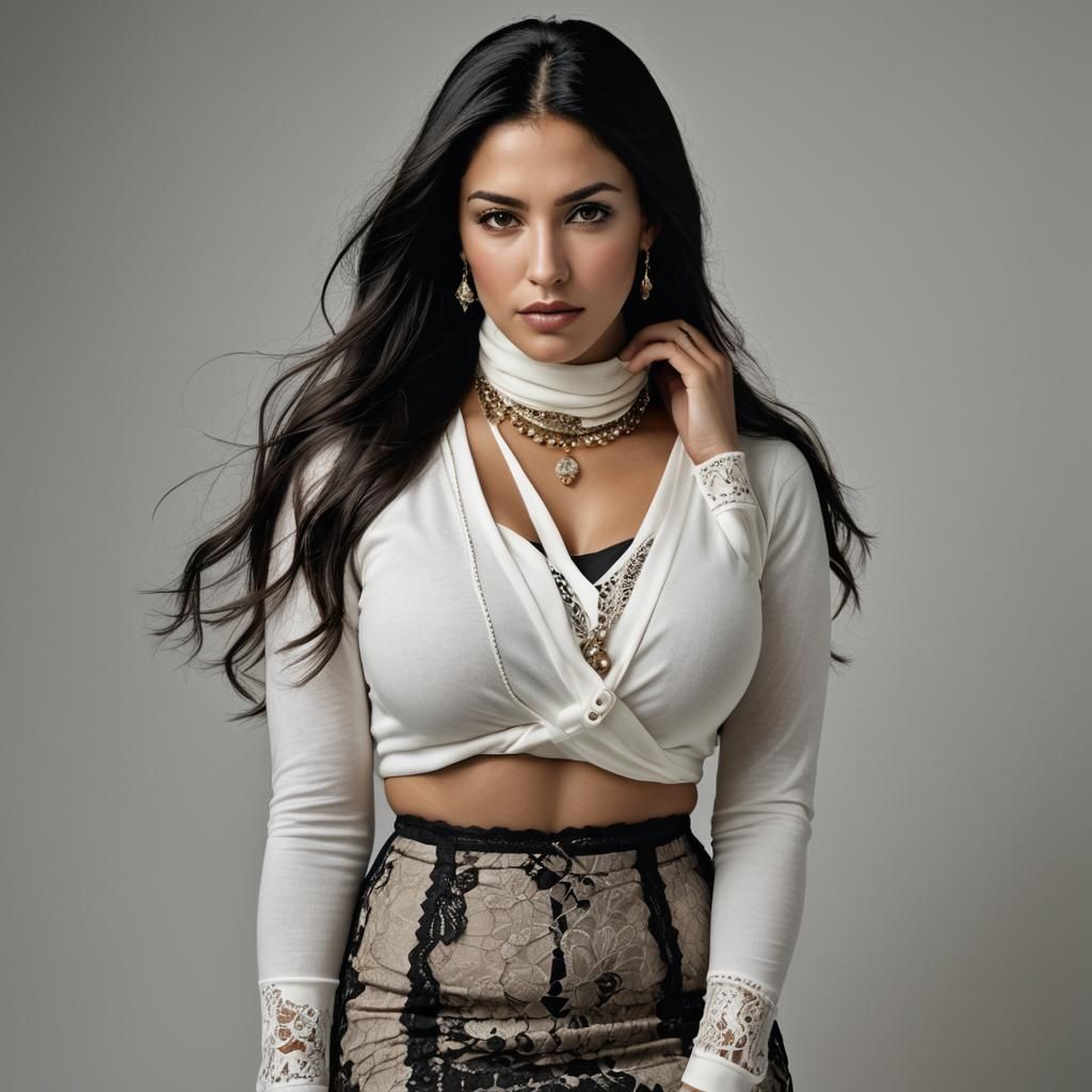 Curvy Woman with Long Hair: Professional Portrait