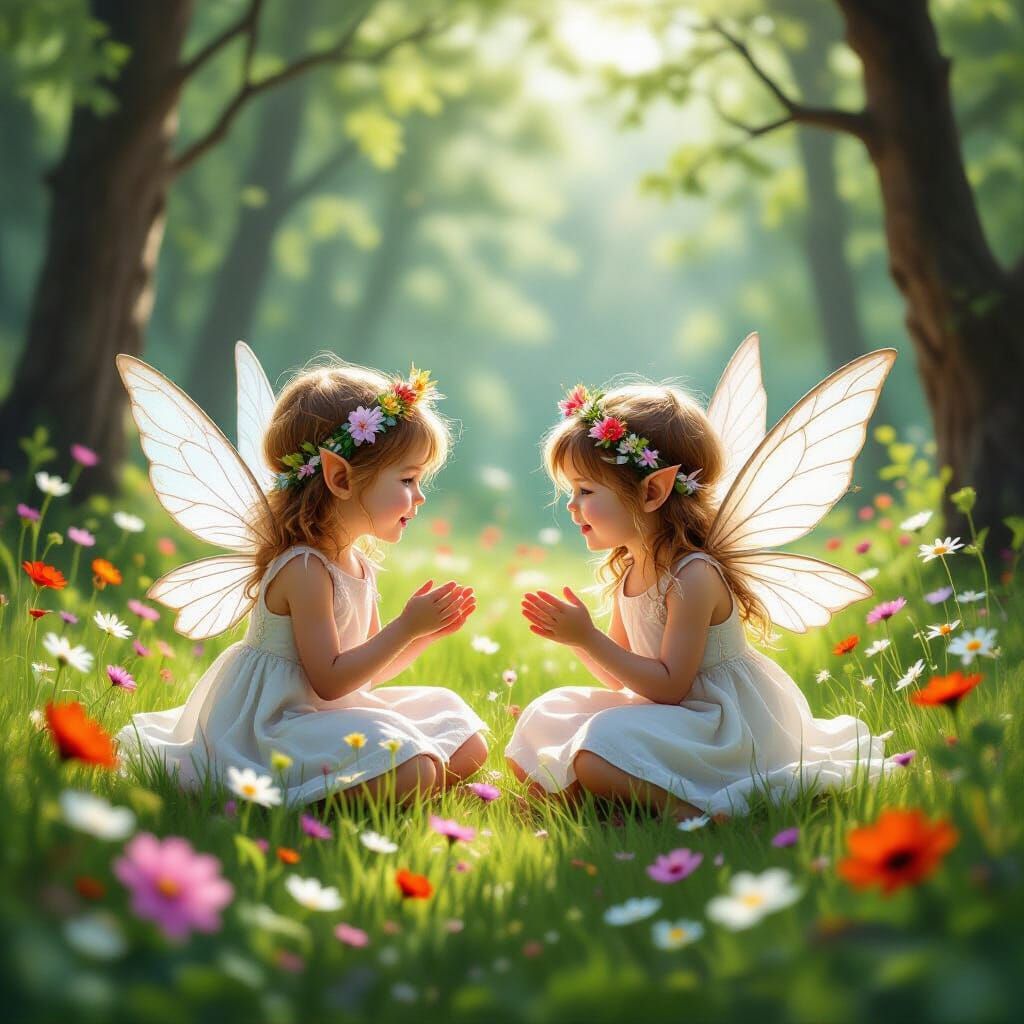 Enchanting Forest Scene with Fairies and Angels