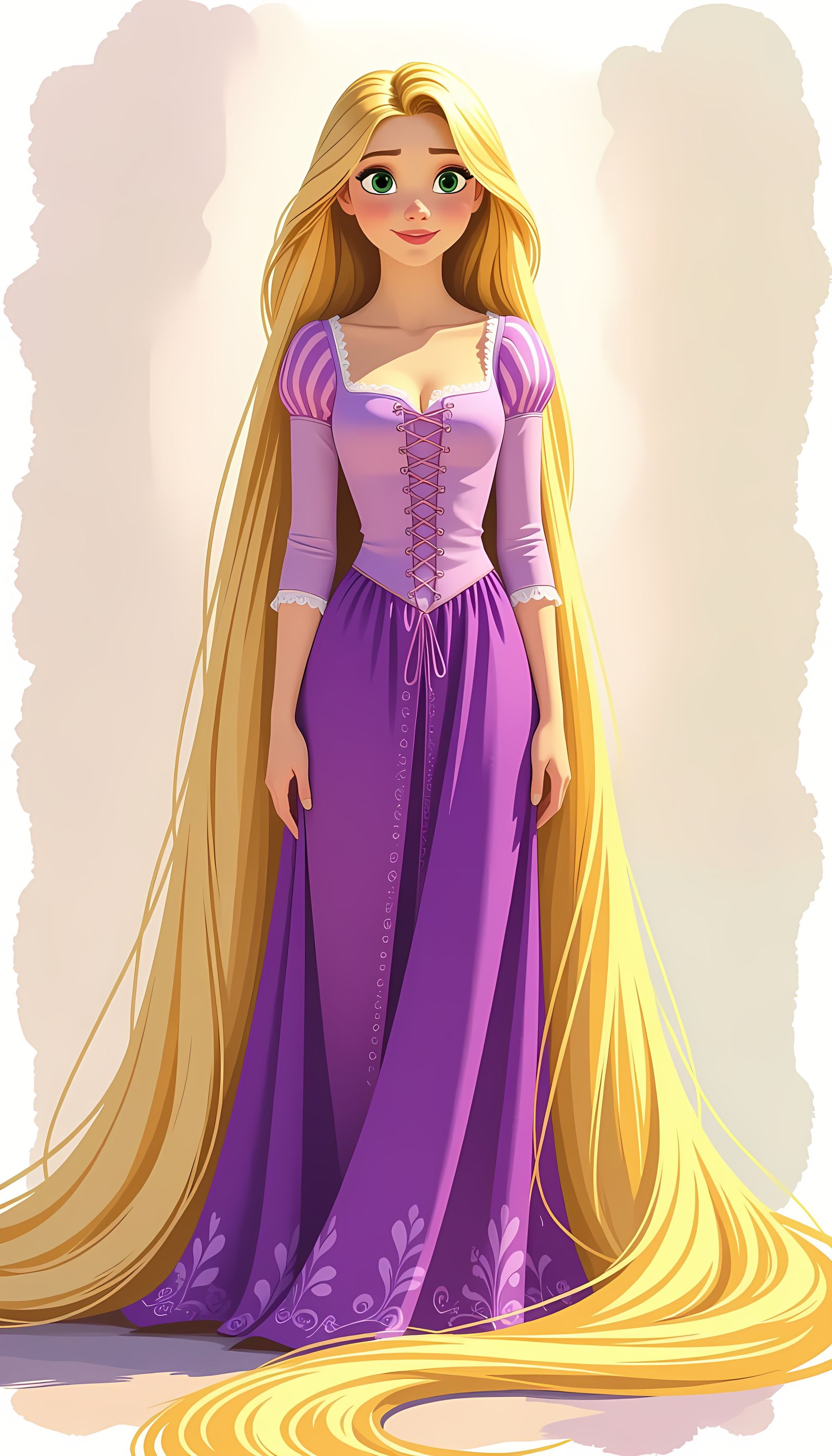 Rapunzel in Watercolour Painting With Long Blonde Hair
