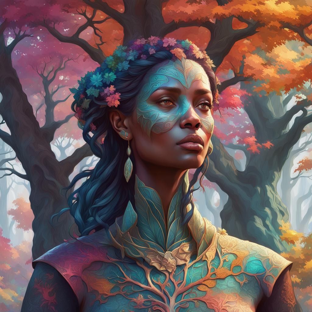Colorful Tree of Life Portrait: Hyperdetailed Art
