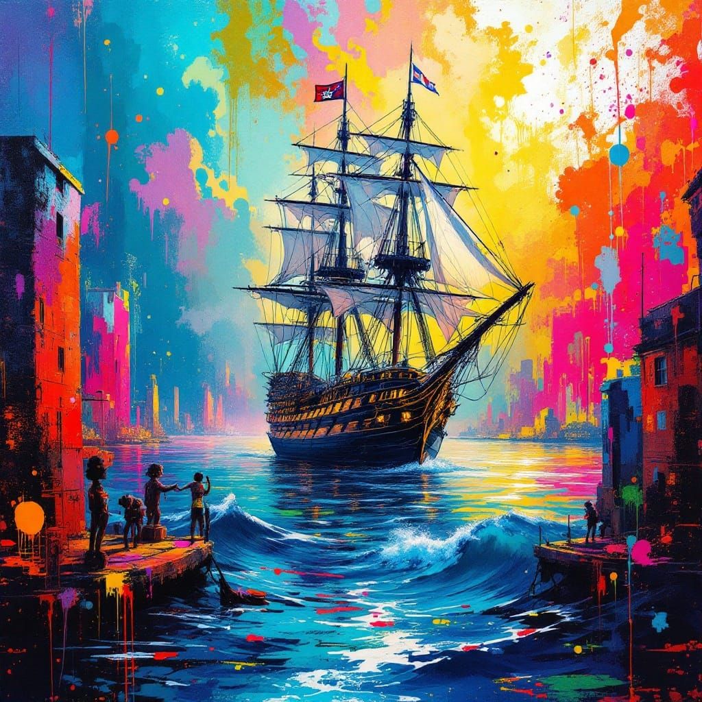 Vibrant HMS Victory Street Art in Urban Seascape