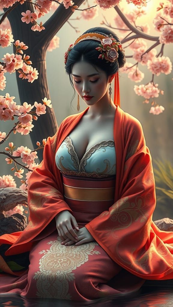 Goddess in Garden: Shin Hanga Style