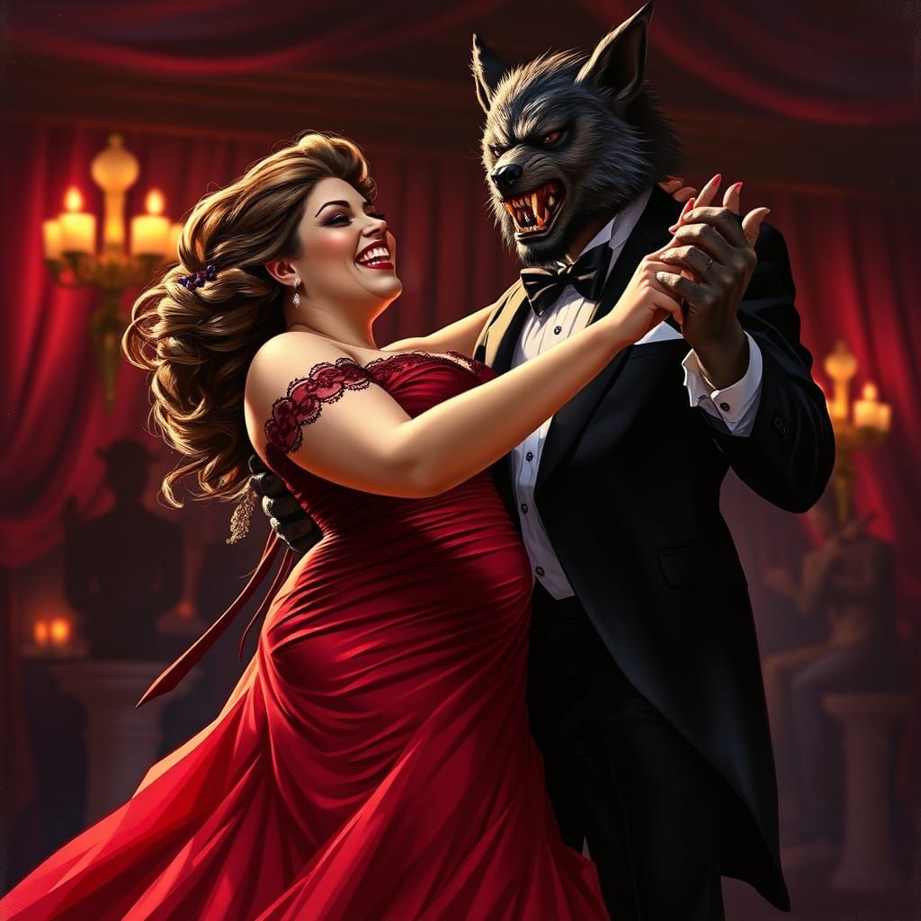 Vampire and Werewolf Halloween Prom in Pin-Up Style
