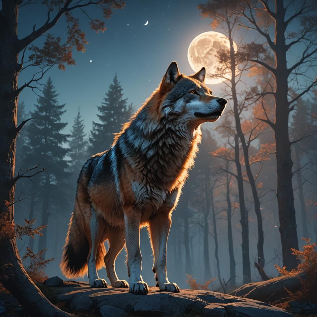Wolf Howling at Moon in Hyper-Realistic Digital Art