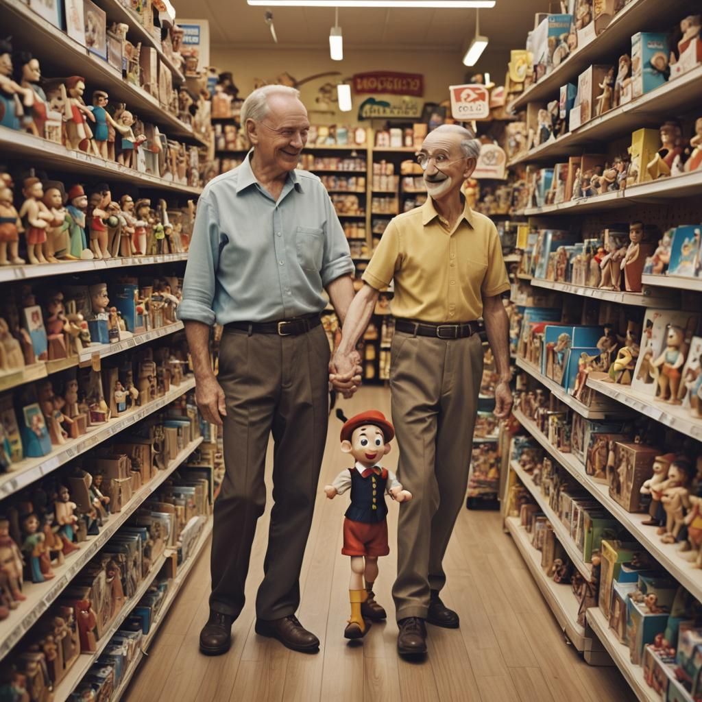 Man with Pinocchio Face Holding Hands