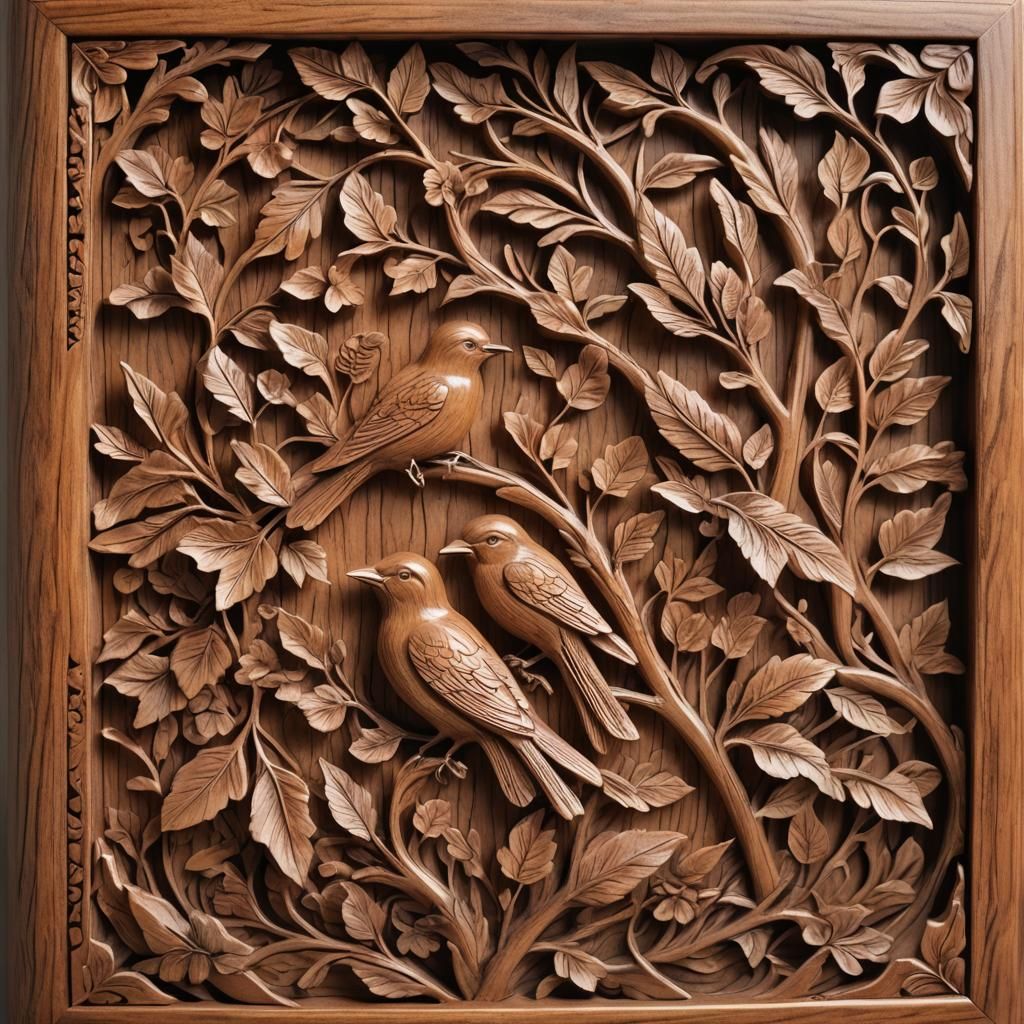 Ornate Wooden Jewelry Box with Nature Carvings