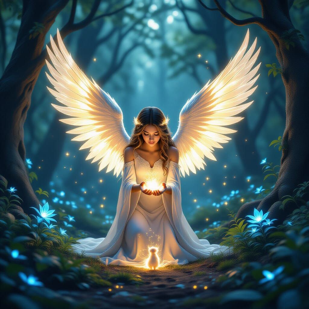 Starlight Guardian Rescues Lost Creature in Magical Forest