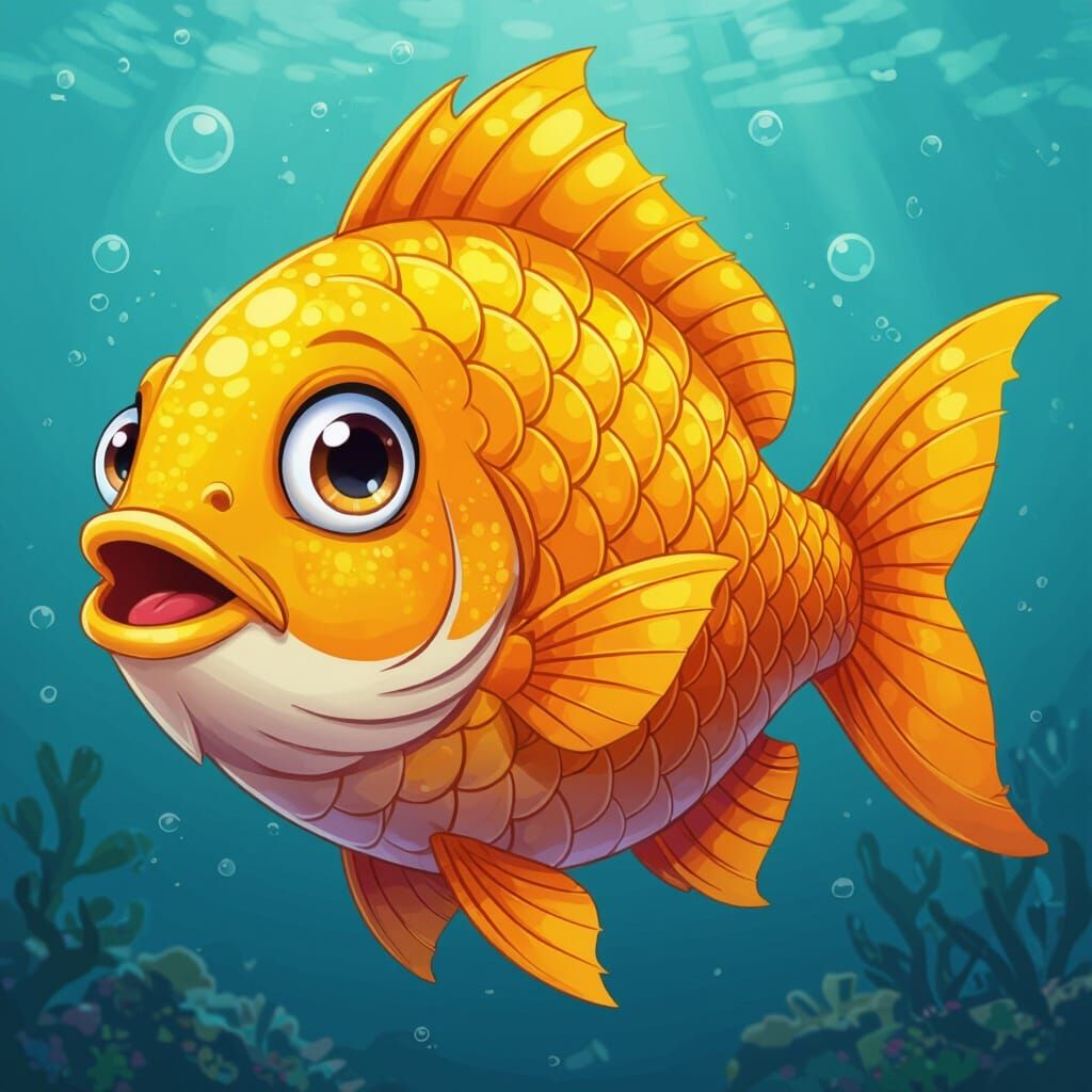 Golden Scaled Fish in Playful Cartoon Style