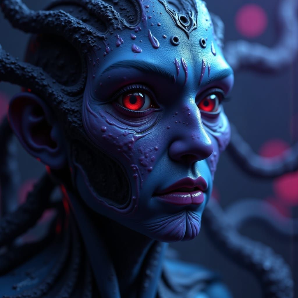 Chimeric Biomechanical Entity in Cosmic Horror Close-Up