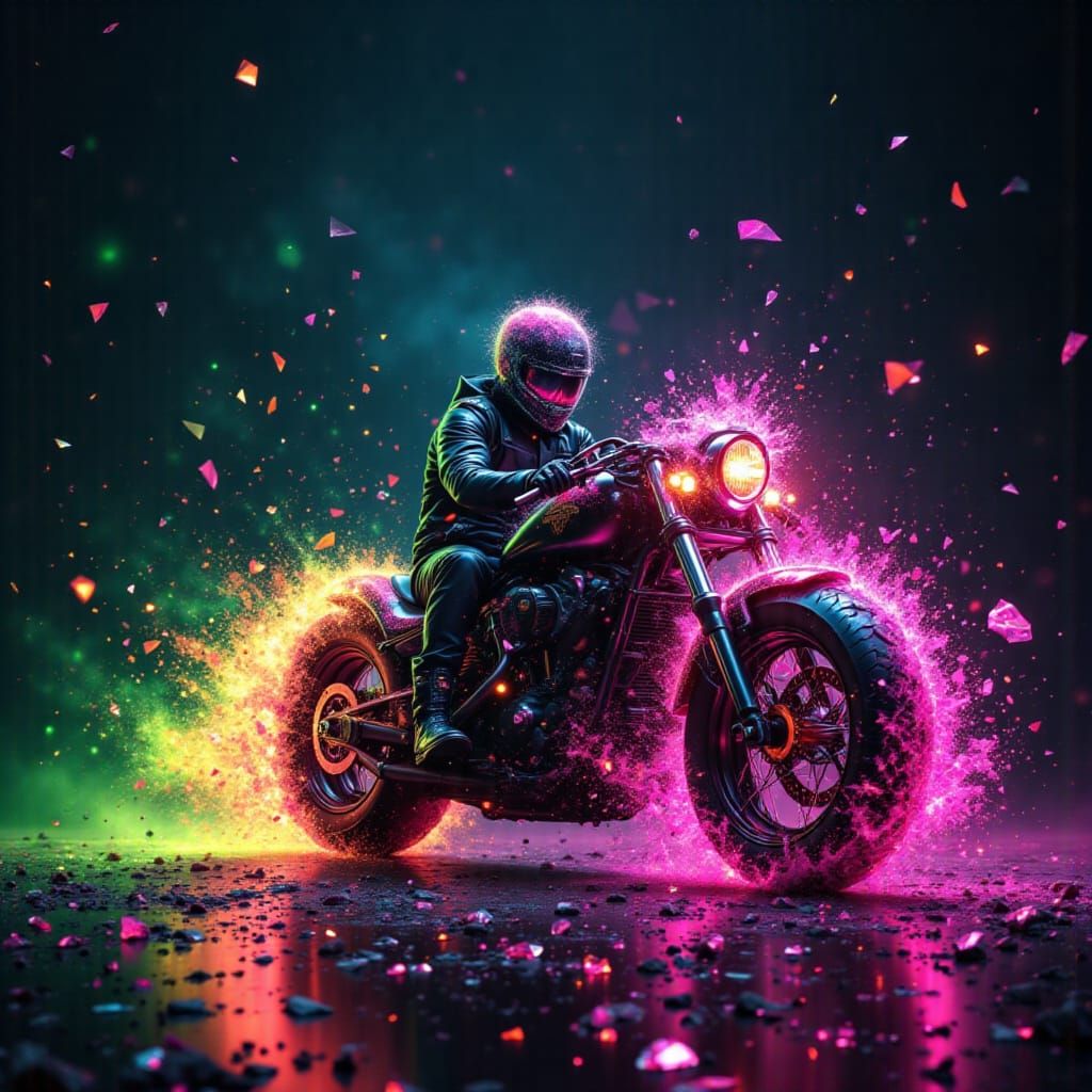 Spiked Motorcycle in Crystalline Cinematic Style