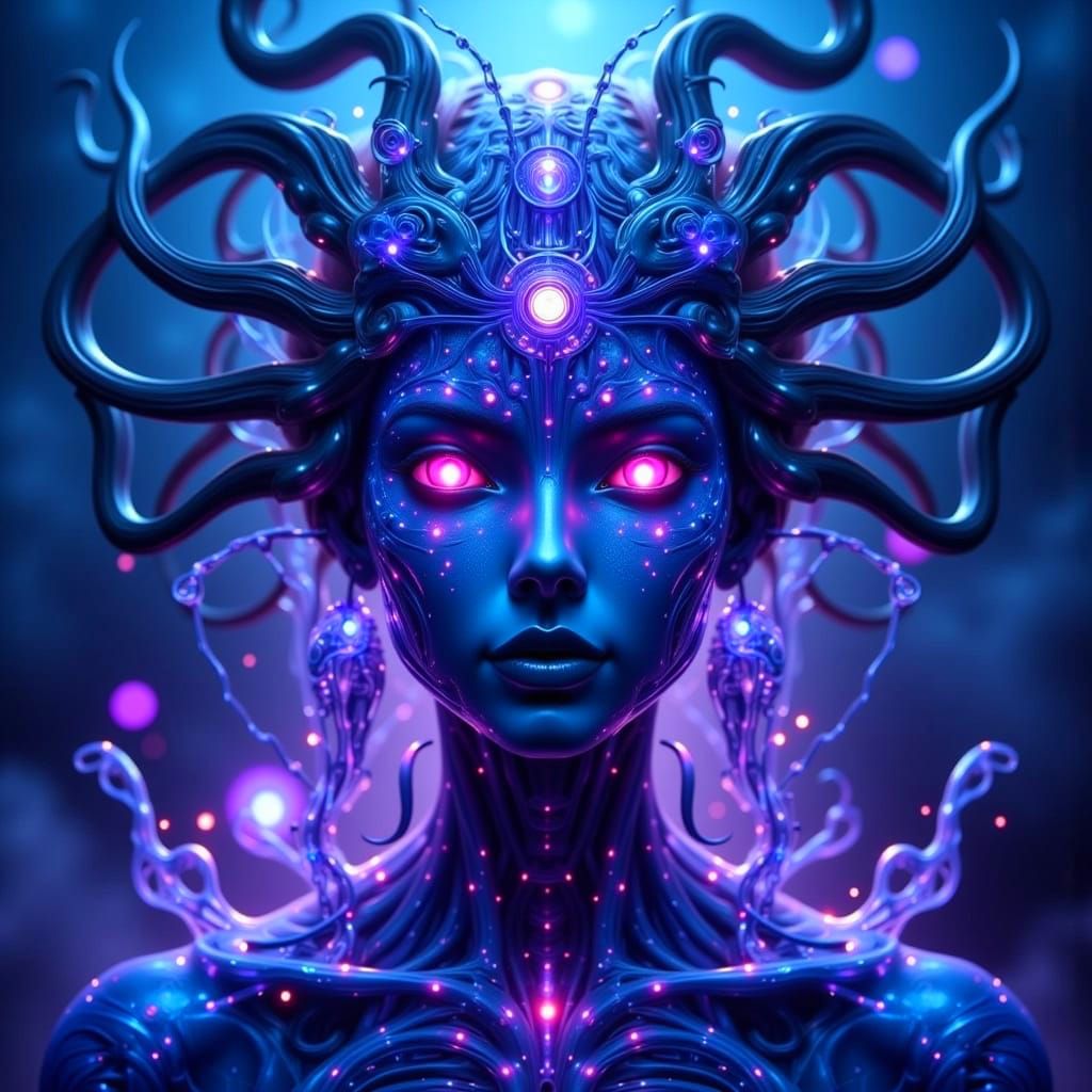 Cybernetic Dreamscape with Sentient Beauty