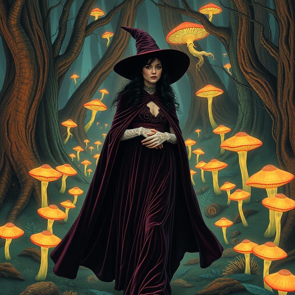Enchanted Witch Queen in Psychedelic Forest