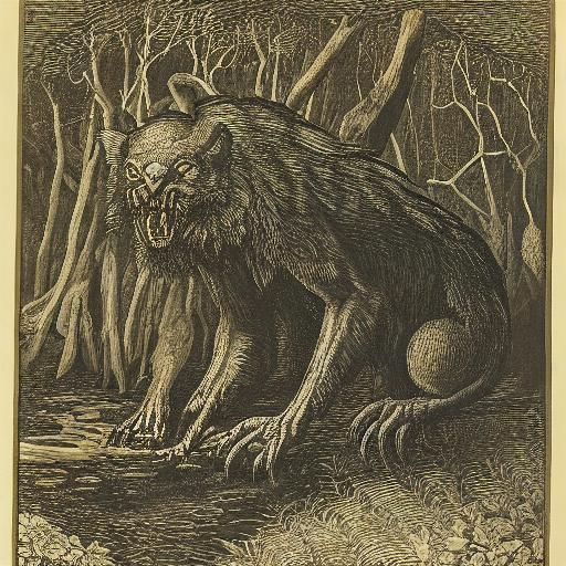 Night Beast Hiding in Dark Forest