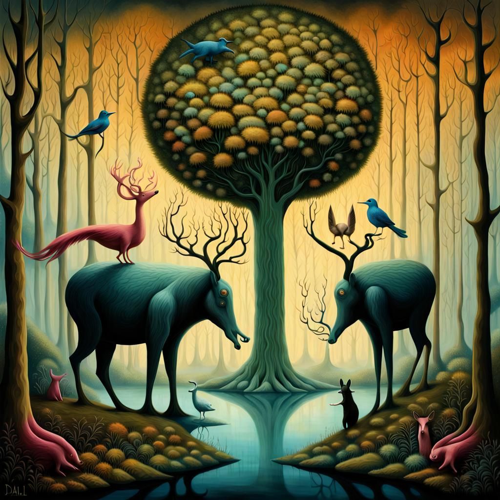 Enchanted Forest: A Surrealist Animal Painting