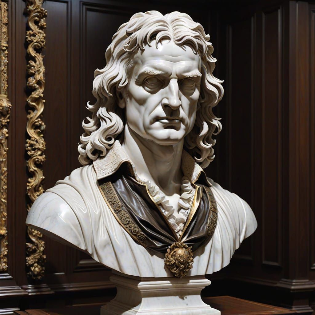 Classical Bust of Sir Isaac Newton in Royal Society Setting