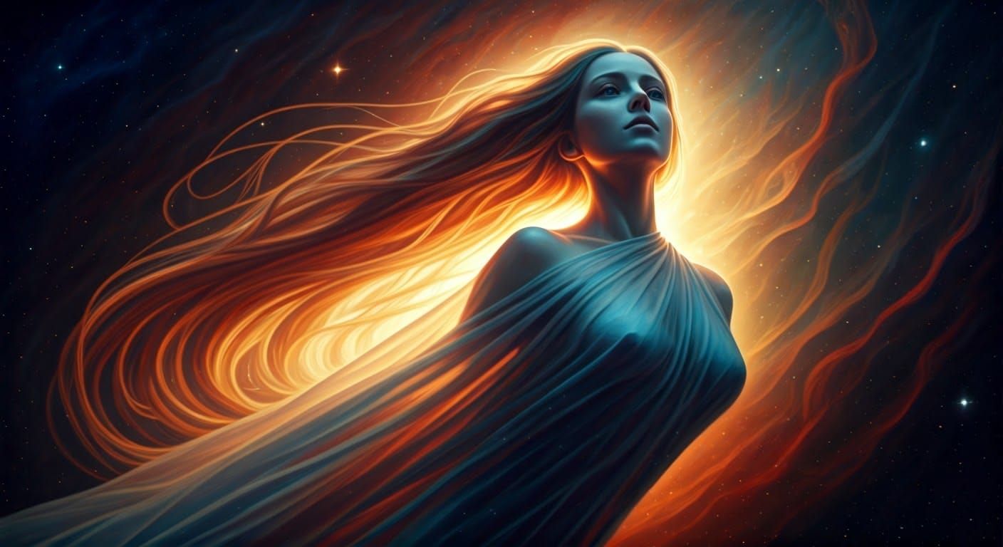 Cosmic Woman in Nebula: Surrealist Digital Art