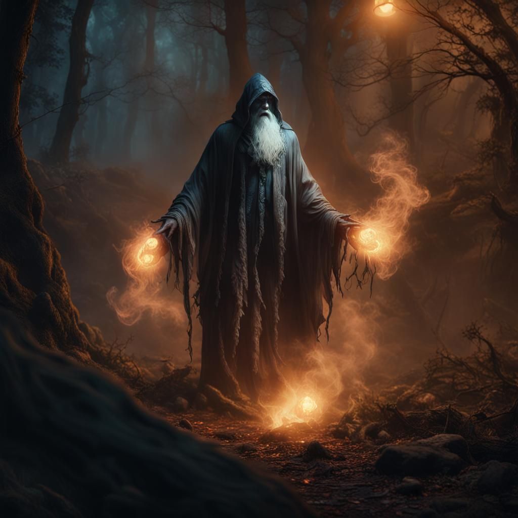 Ghostly Old Man Appears in Forest at Night