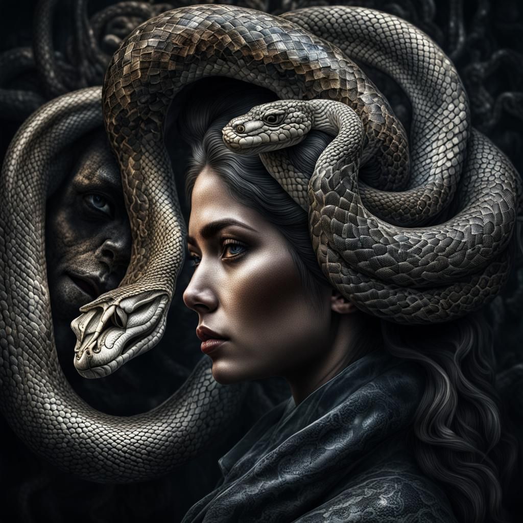 Hyperrealistic Snake with Human Head
