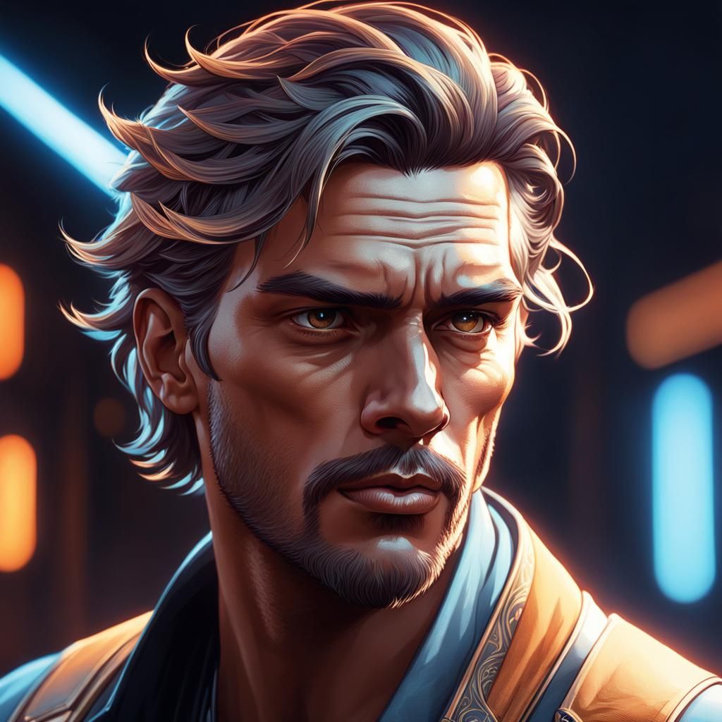 Fearless Young Man Portrait in Hyperdetailed Digital Art