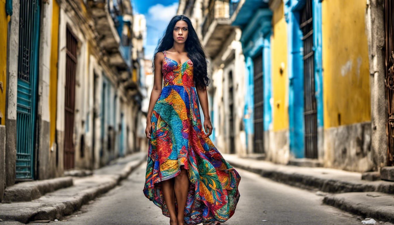 Beautiful Cuban Woman in Havana Street Scene