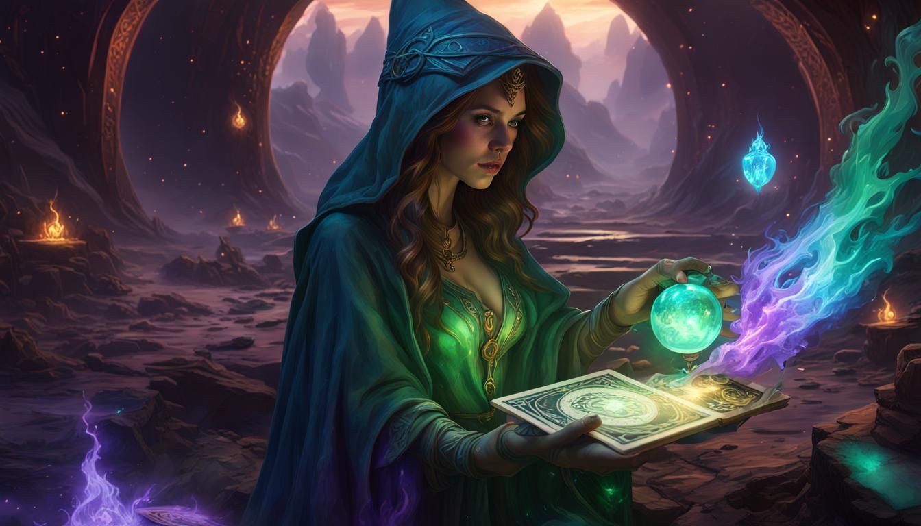 Sorceress Casting Magic Spells in Dark Fantasy Art