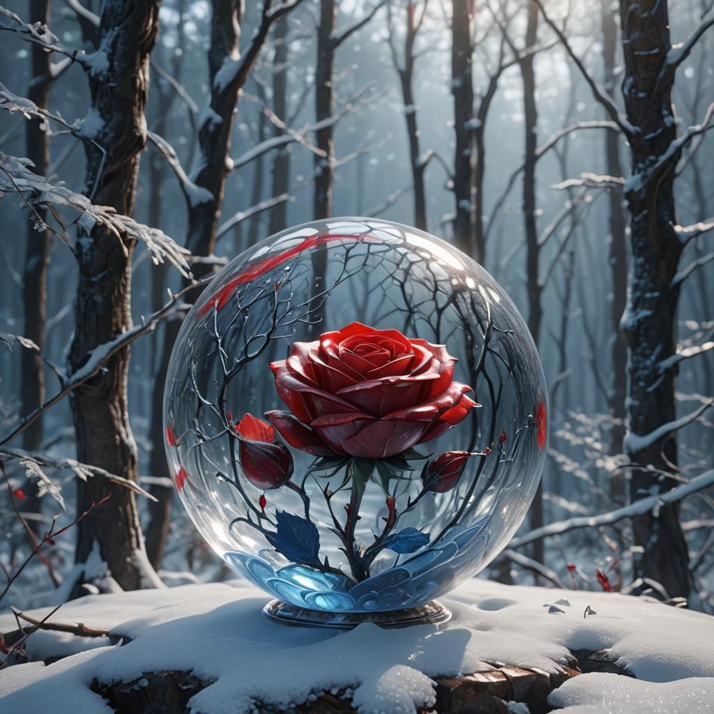 Red Glass Rose in Floating Orb: Concept Art