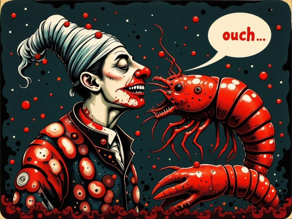 Lobsters Attack Fisherman: A Vivid, Detailed Illustration