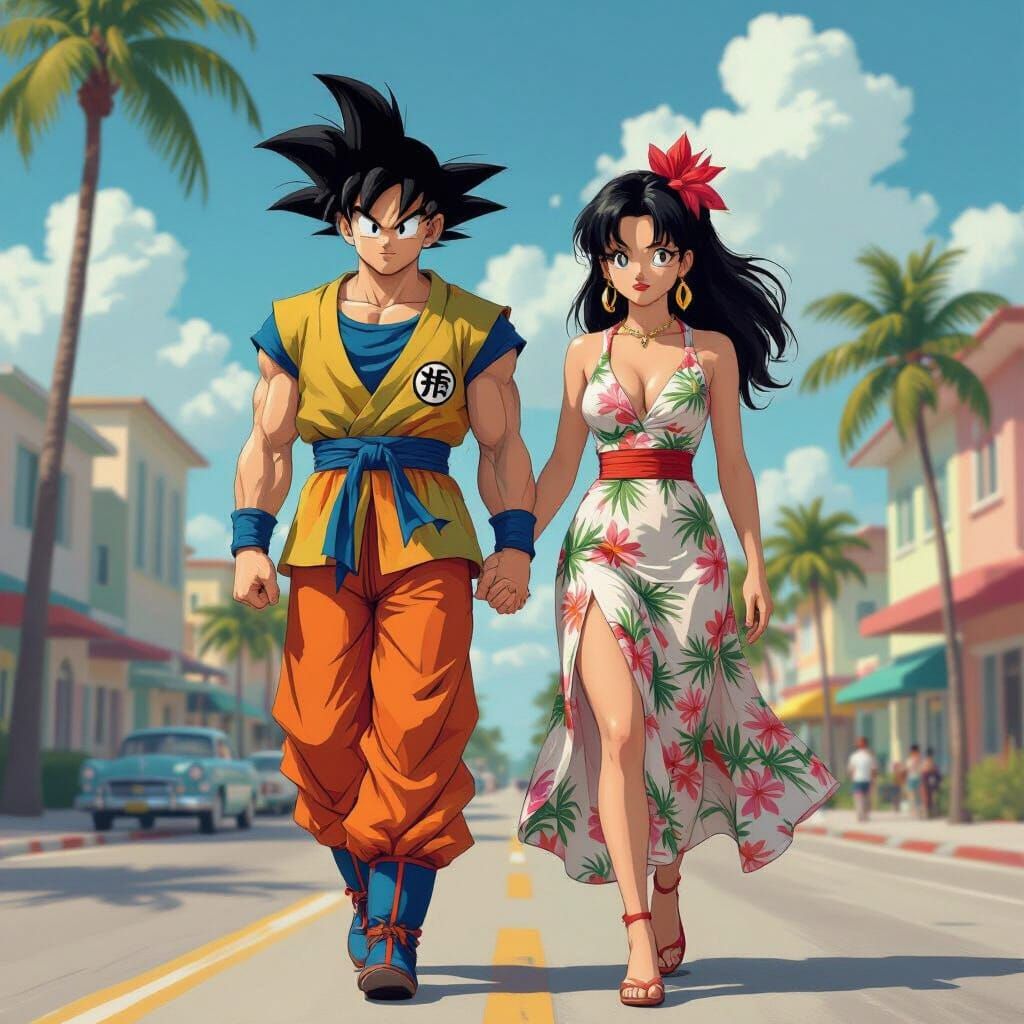 Goku and Chi-Chi in Miami Vice Style