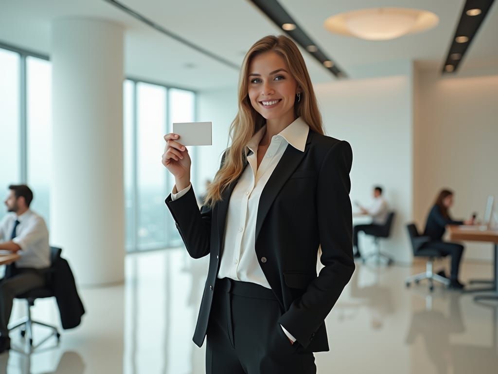 Businesswoman Holding Minimalist Business Card