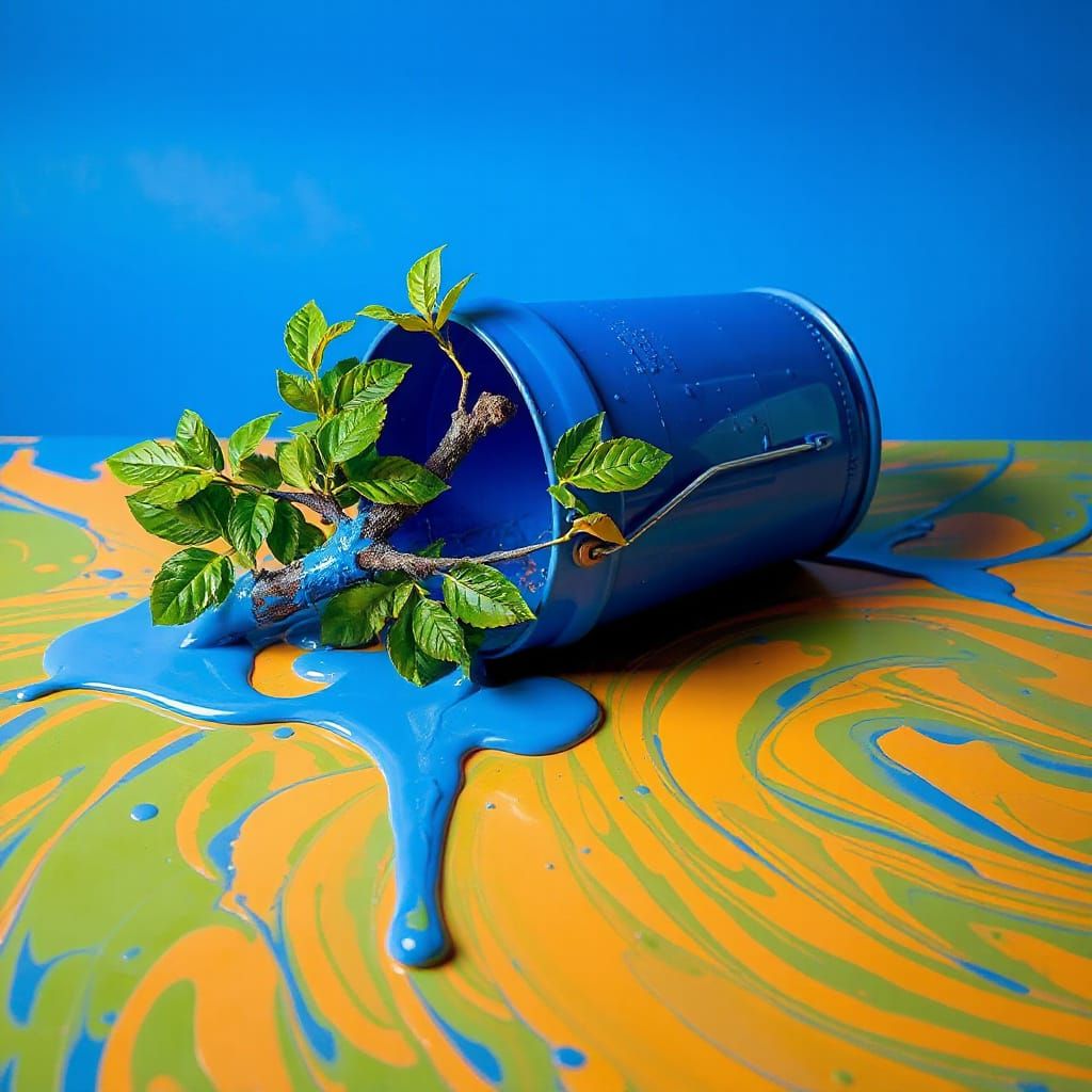 Surreal Branch in Vibrant Blue Paint Splatter, in Expressive...