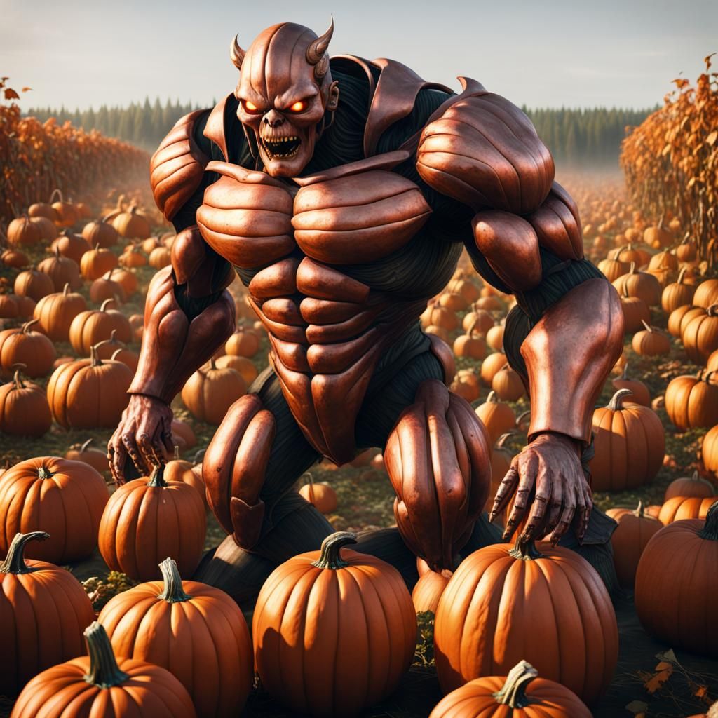 Giant Copper Golem Harvesting Pumpkins in 8k