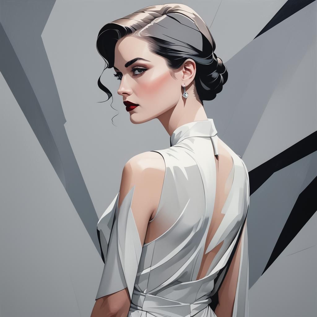 Model Glancing Backwards in 80s Fashion Illustration Style