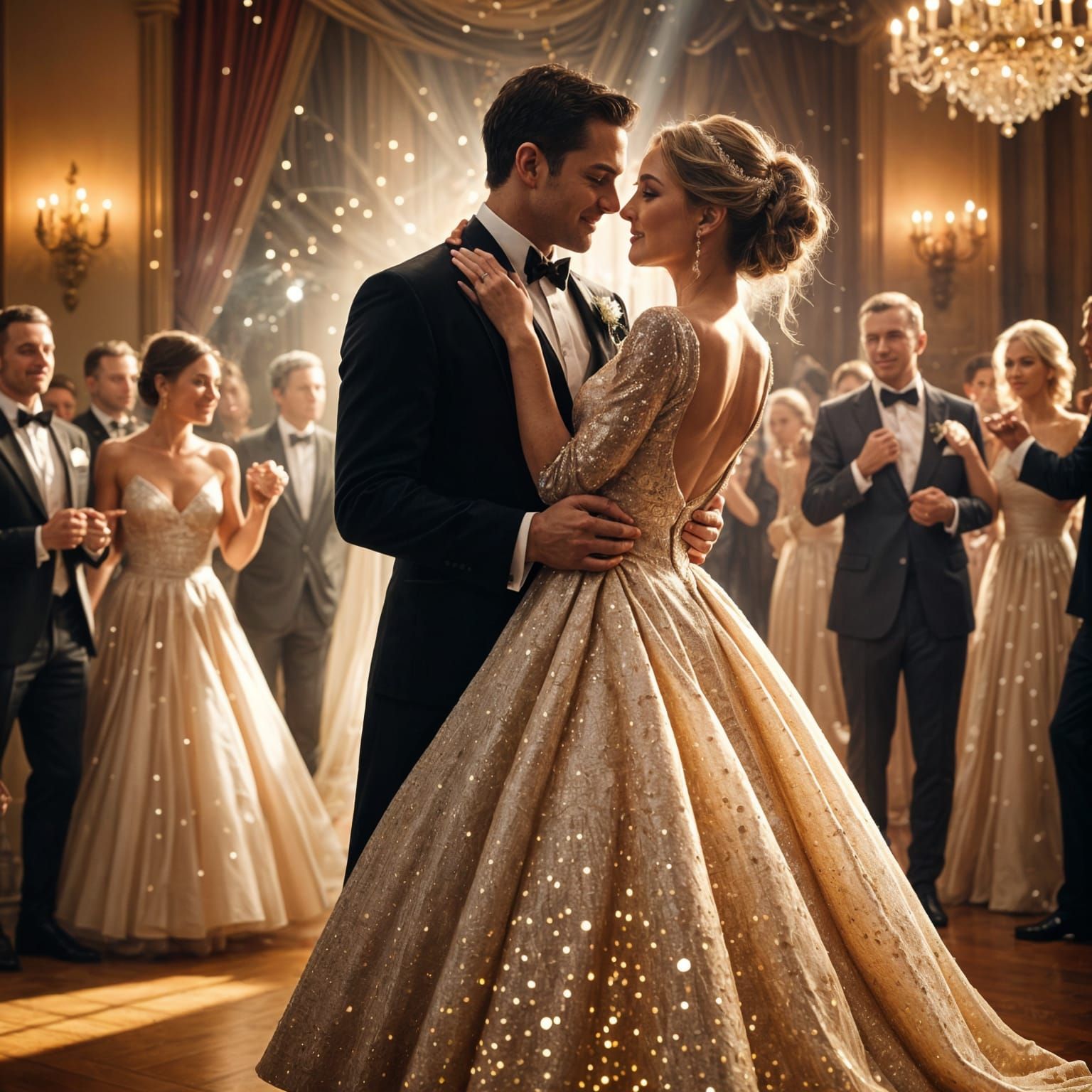 Elegant Bride Twirls in a Dazzling Sequined Gown