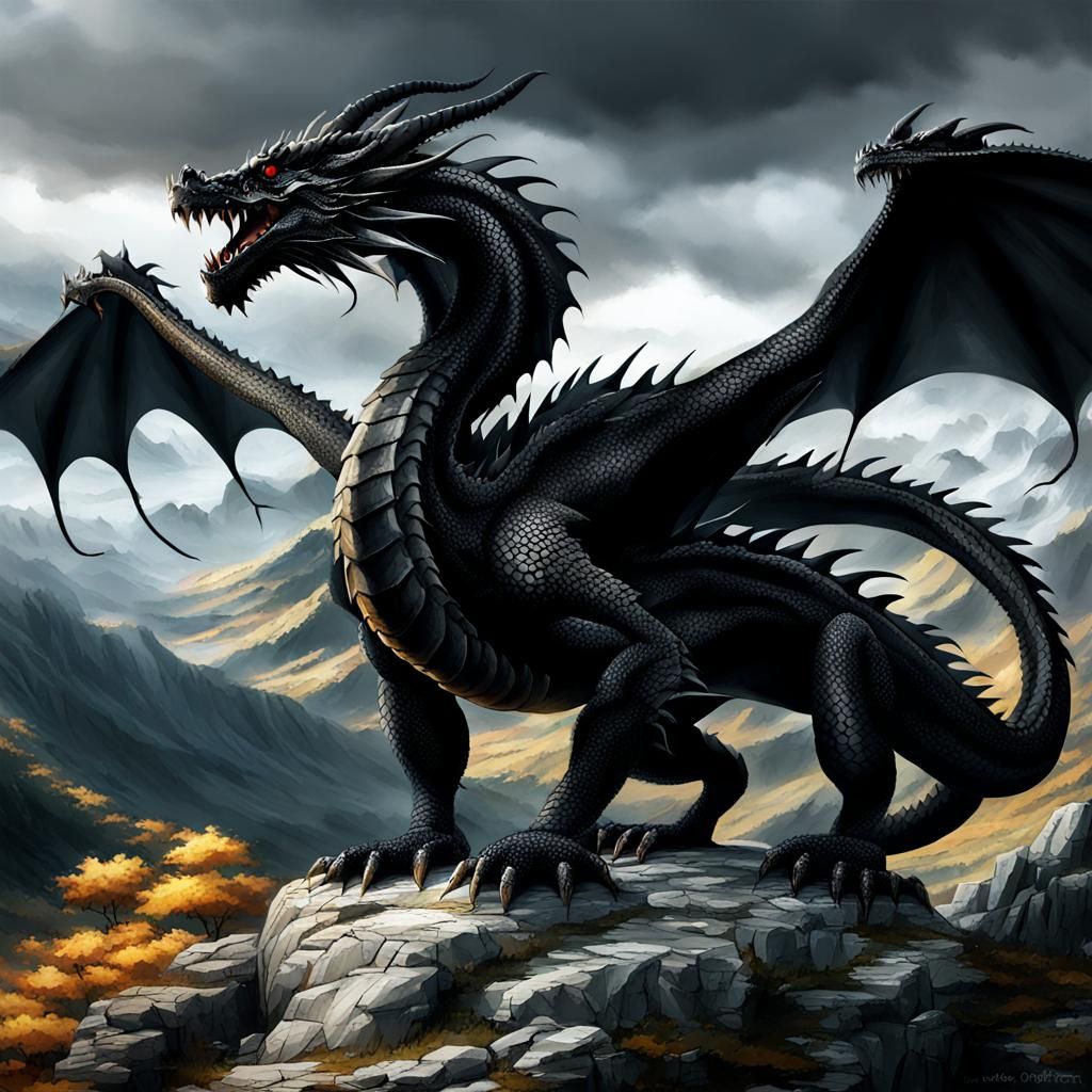 Majestic Black Dragon Illustration