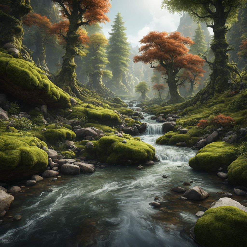 Serene Forest Stream in Earthy Tones
