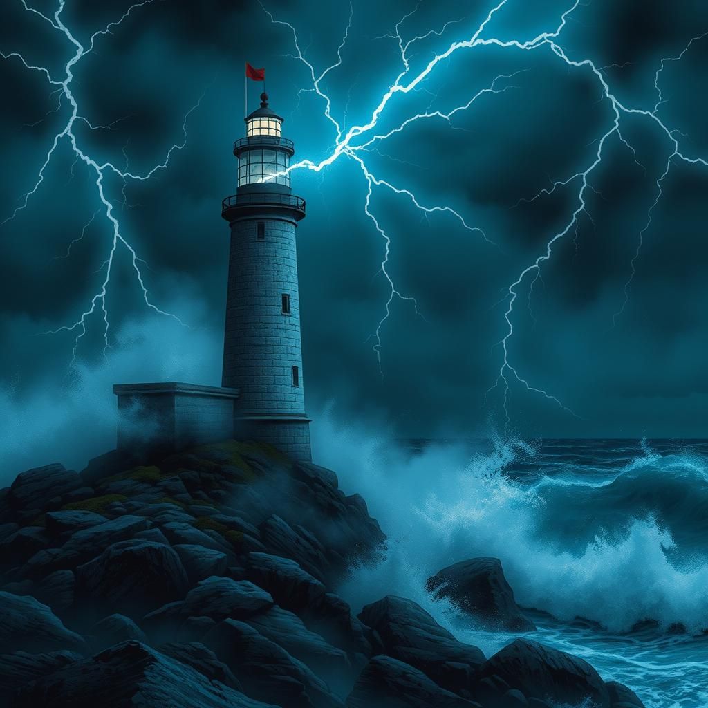 Haunted Lighthouse on Stormy Halloween Night in Gothic Style