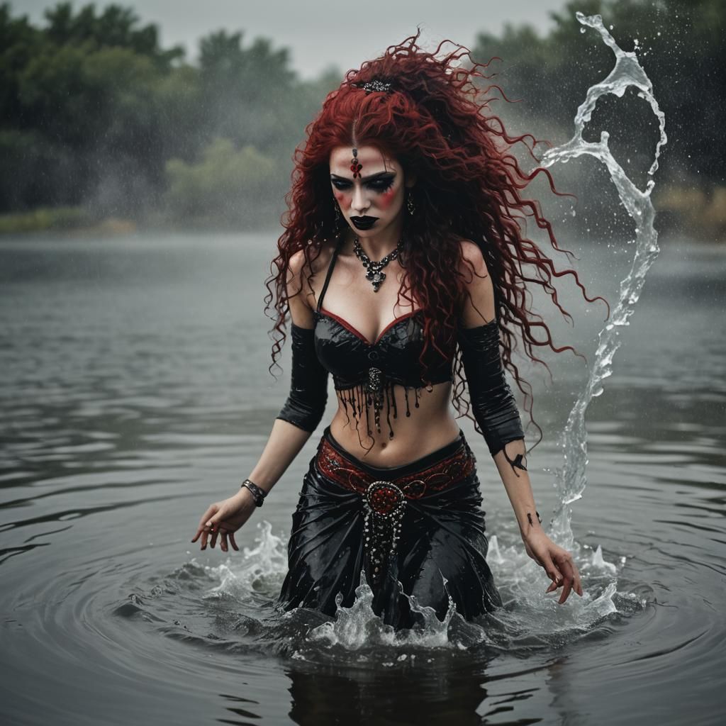 Sinister Belly Dancer with Black and Red Hair